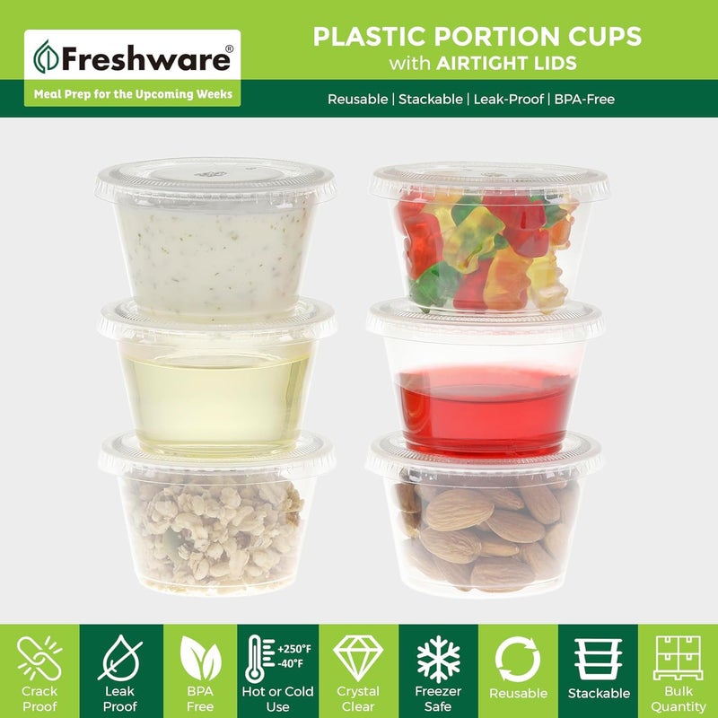 Freshware Plastic Portion Cups with Lids [4 Ounce, 200 Sets] Disposable Plastic Cups for Meal Prep, Salad Dressing, Jellos Shot Cups, Souffle Cups, Condiment and Dipping Sauce Cups - Image 2