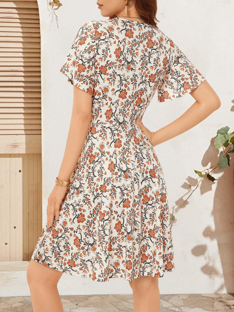FENSACE Western Dress for Women Curvy Flattering Short Sleeve Bohemian Cowgirl Summer Country Concert Outfits(Apricot Orange Floral-79,Medium) - Image 5
