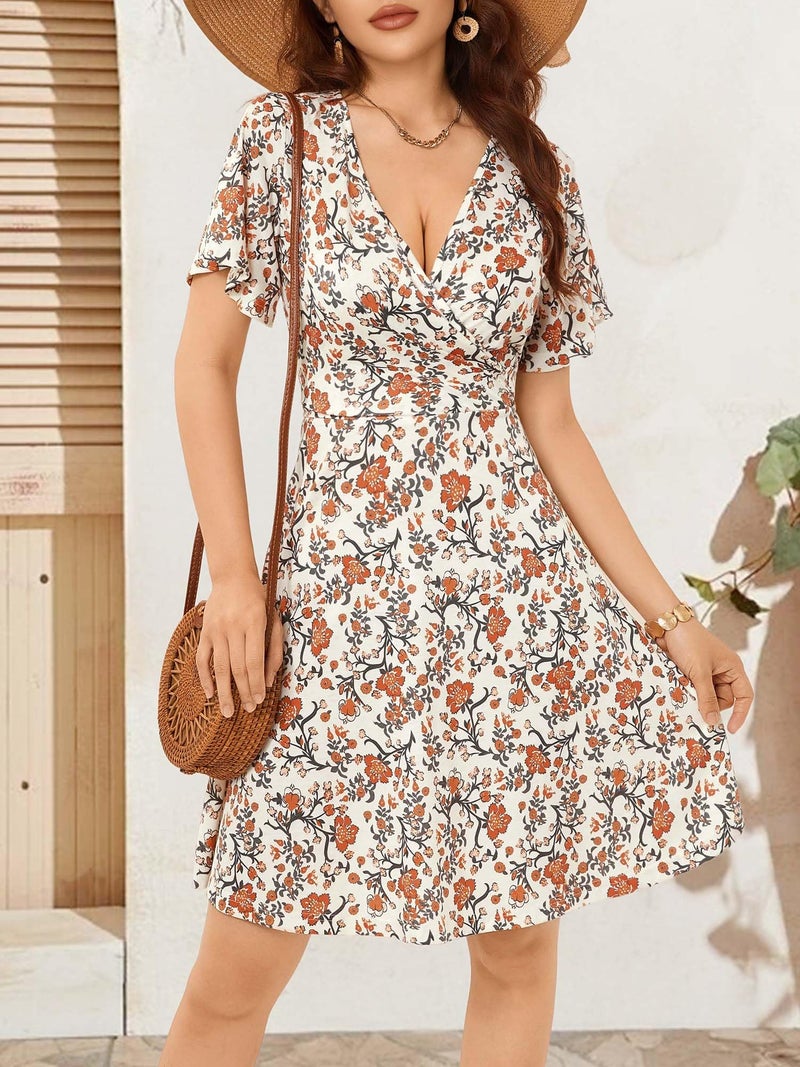 FENSACE Western Dress for Women Curvy Flattering Short Sleeve Bohemian Cowgirl Summer Country Concert Outfits(Apricot Orange Floral-79,Medium) - Image 3