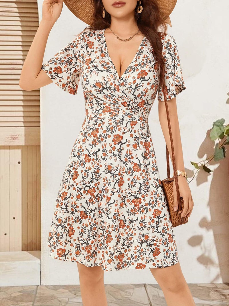 FENSACE Western Dress for Women Curvy Flattering Short Sleeve Bohemian Cowgirl Summer Country Concert Outfits(Apricot Orange Floral-79,Medium) - Image 4