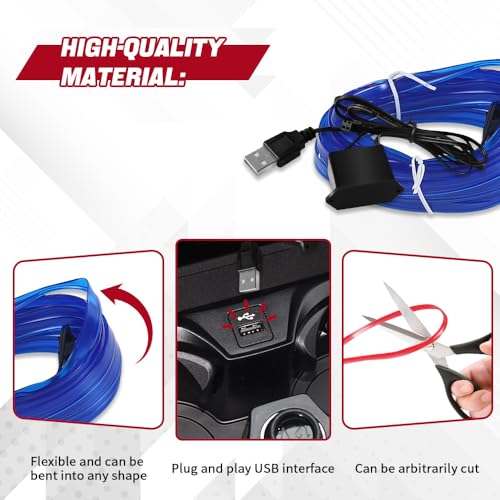 Hbxdeco EL Wire Interior Car LED Strip Lights, 16.4FT RGB USB Neon Automotive Light Strip, Electroluminescent Vehicle Ambient Lighting Kit, Interior Decoration Car Accessories (Blue) - Image 5