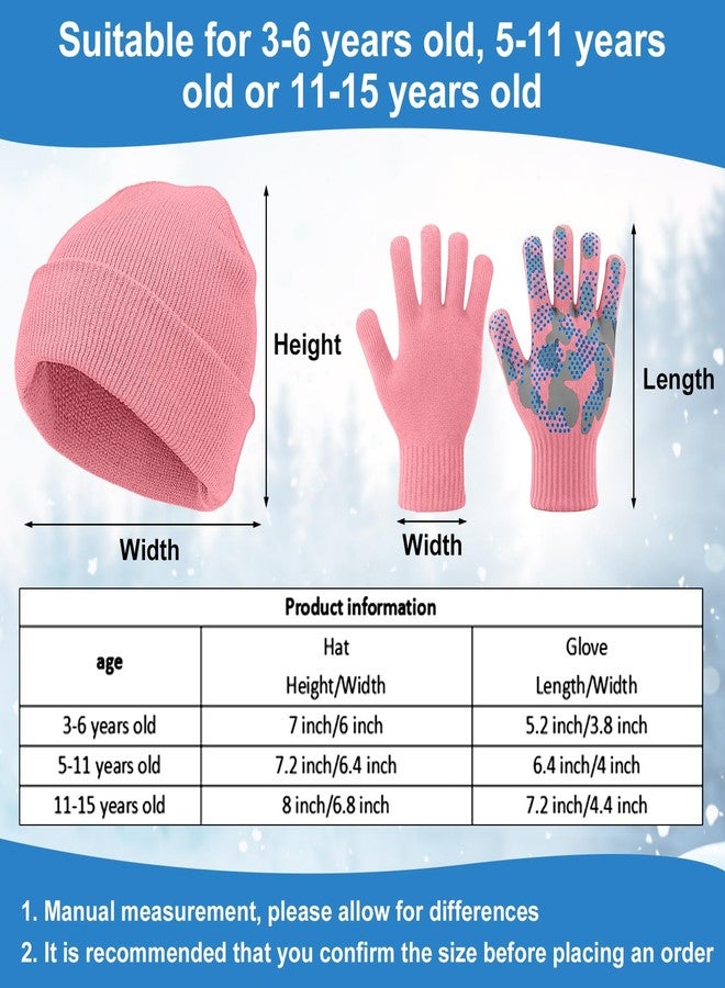 Evervibe 8 Pack Kids Beanie Hats and Gloves Set Knitted Beanies Hat Warm Stretch Gripper Gloves Winter Hats for Boys Girls, Light, 3-6 Years - Image 2