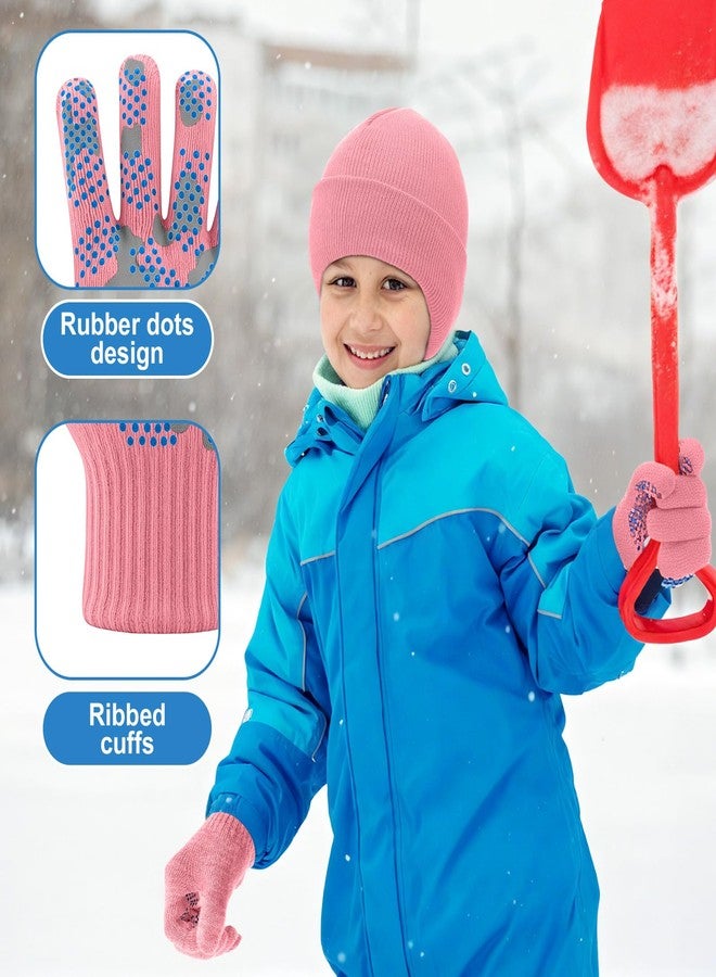 Evervibe 8 Pack Kids Beanie Hats and Gloves Set Knitted Beanies Hat Warm Stretch Gripper Gloves Winter Hats for Boys Girls, Light, 3-6 Years - Image 3