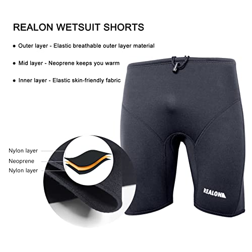 REALON Wetsuit Shorts Neoprene Men 3mm Buoyancy Swim Pants Adult Women Sweat Wet Suit Trunks Jammers Keep Warm Water Sport Aerobics for Swimming Surfing Snorkeling Diving Kayaking Scuba M - Image 5