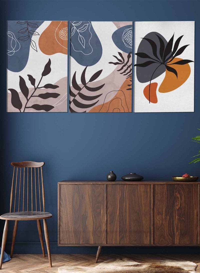 LOWHA Set Of 3 Framed Canvas Wall Arts Stretched Over Wooden Frame Botanical Foliageabstract Paintings For Home Living Room Office Decor  - Image 2