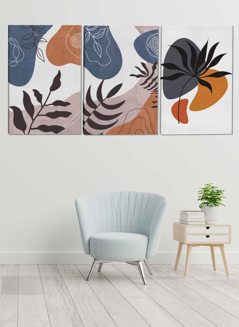 LOWHA Set Of 3 Framed Canvas Wall Arts Stretched Over Wooden Frame Botanical Foliageabstract Paintings For Home Living Room Office Decor  - Image 1