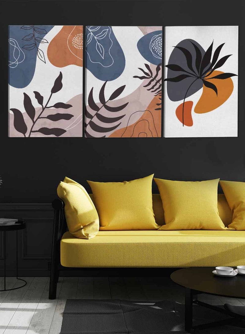 LOWHA Set Of 3 Framed Canvas Wall Arts Stretched Over Wooden Frame Botanical Foliageabstract Paintings For Home Living Room Office Decor  - Image 3