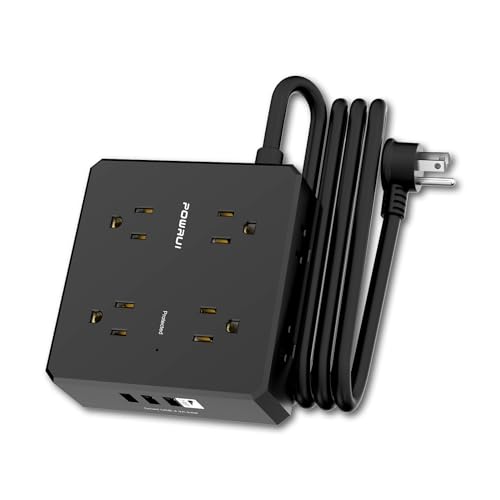 POWRUI Surge Protector Power Strip - 6 Ft Flat Plug Extension Cord with 8 Widely Outlets and 4 USB Ports(1 USB C), 3 Side Outlet Extender for Home Office, Black, ETL Listed - Image 1