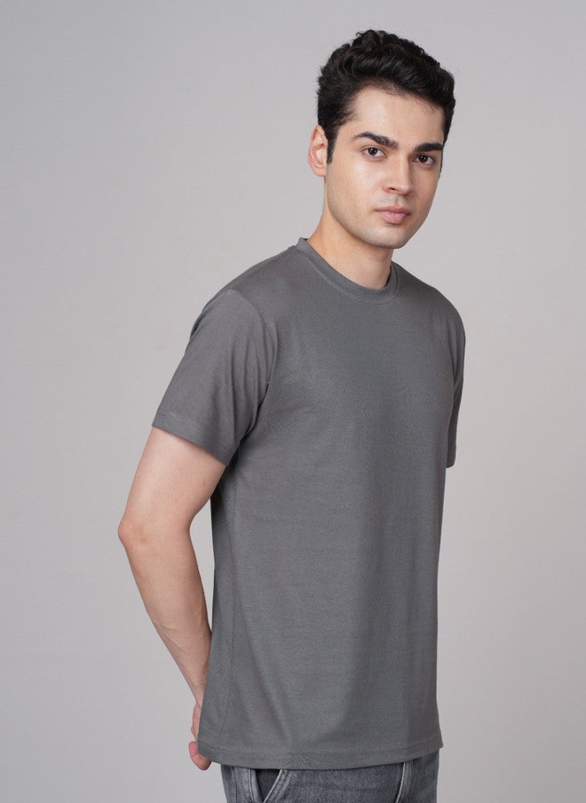OUTLAWS Men's Solid Grey Round Neck Cotton T-Shirt with Short Sleeves | Color Lock Technology | No Shrinkage | Soft, Breathable & Comfortable Casual Wear - Image 4