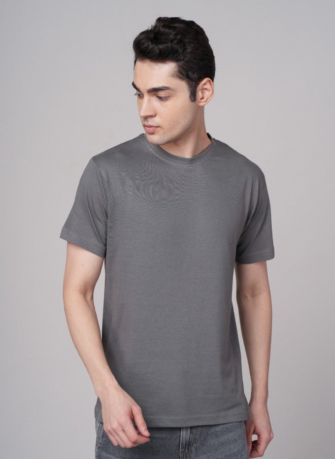 OUTLAWS Men's Solid Grey Round Neck Cotton T-Shirt with Short Sleeves | Color Lock Technology | No Shrinkage | Soft, Breathable & Comfortable Casual Wear - Image 1