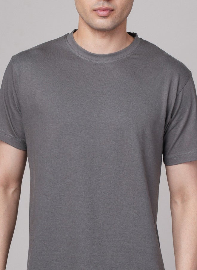 OUTLAWS Men's Solid Grey Round Neck Cotton T-Shirt with Short Sleeves | Color Lock Technology | No Shrinkage | Soft, Breathable & Comfortable Casual Wear - Image 2
