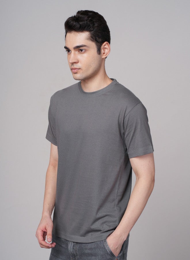 OUTLAWS Men's Solid Grey Round Neck Cotton T-Shirt with Short Sleeves | Color Lock Technology | No Shrinkage | Soft, Breathable & Comfortable Casual Wear - Image 3