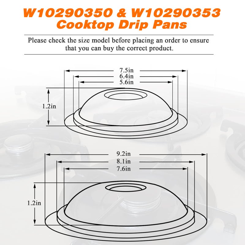 Blutoget W10290350 W10290353 Porcelain Burner Drip Pan Bowls By Blutoget - Fit For Whirlpool Electric Range Stove Pans- 2 Pack 8-Inch And 2 Pack 6-Inch Pans(Black Porcelain) W10288051 Electric Stove Drip Pans - Image 3