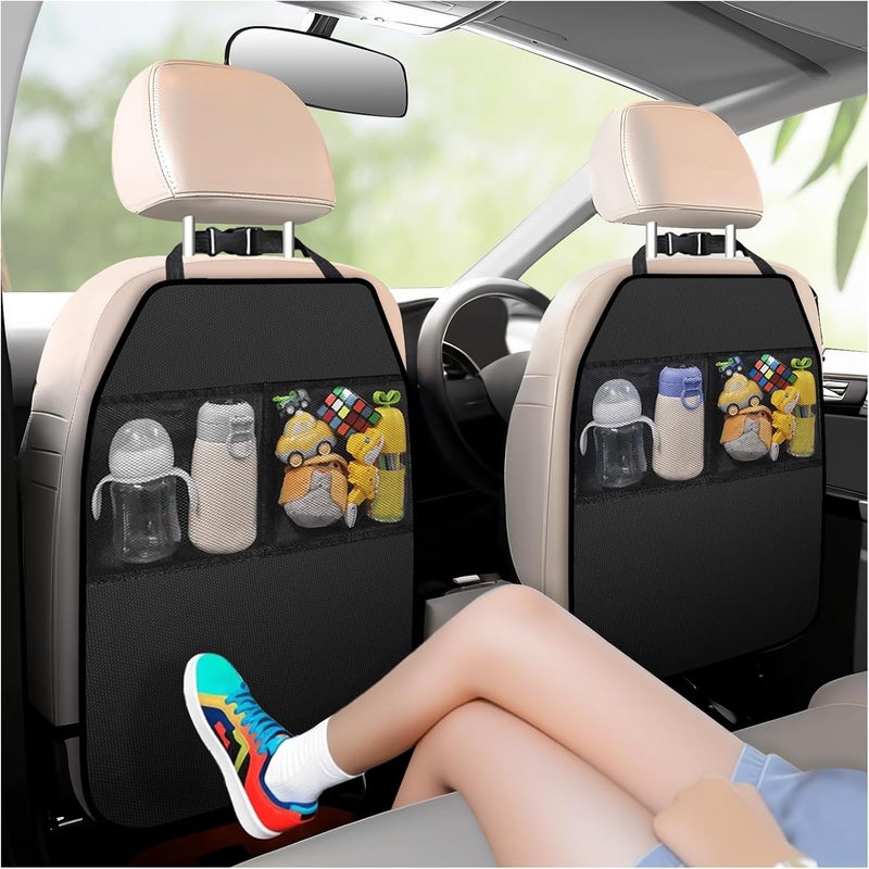 YelaJoy 2PCS Back Seat Cover for Kids,Anti-Slip Design Kick Mats Back Seats Protector with 2 Storage Mesh Pockets for Cars,Easy-to-Clean Backs of Seats Protector for Kids Feet Car Seat - Image 1