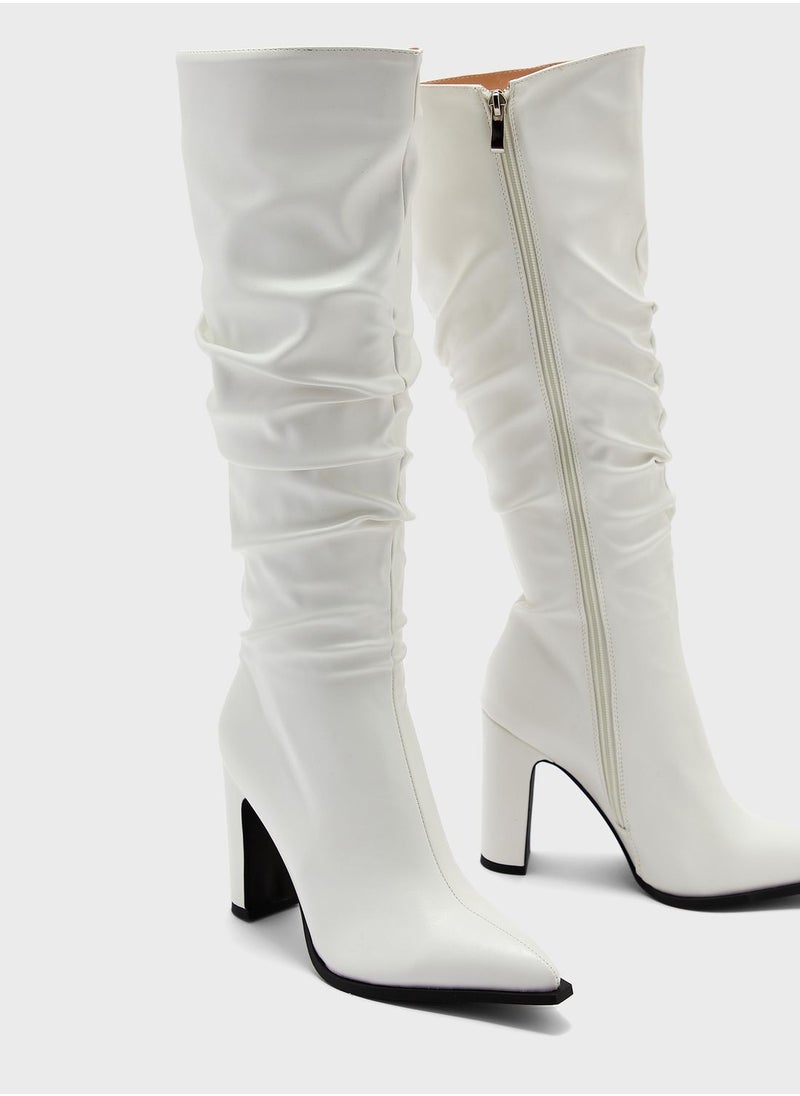 Ginger - Cream Slouch High Heel Boots - Image 1