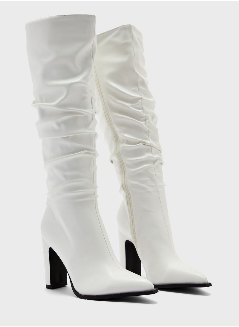 Ginger - Cream Slouch High Heel Boots - Image 1