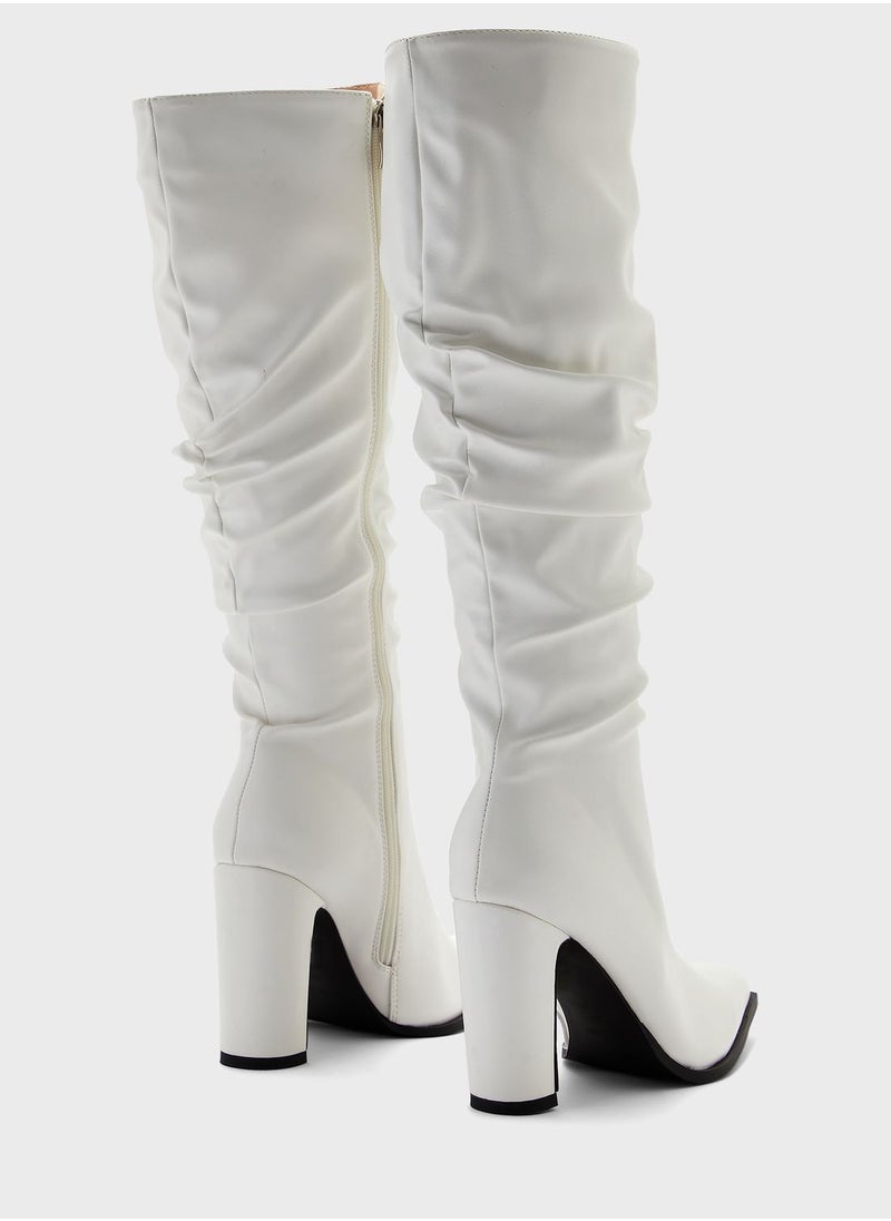 Ginger - Cream Slouch High Heel Boots - Image 1