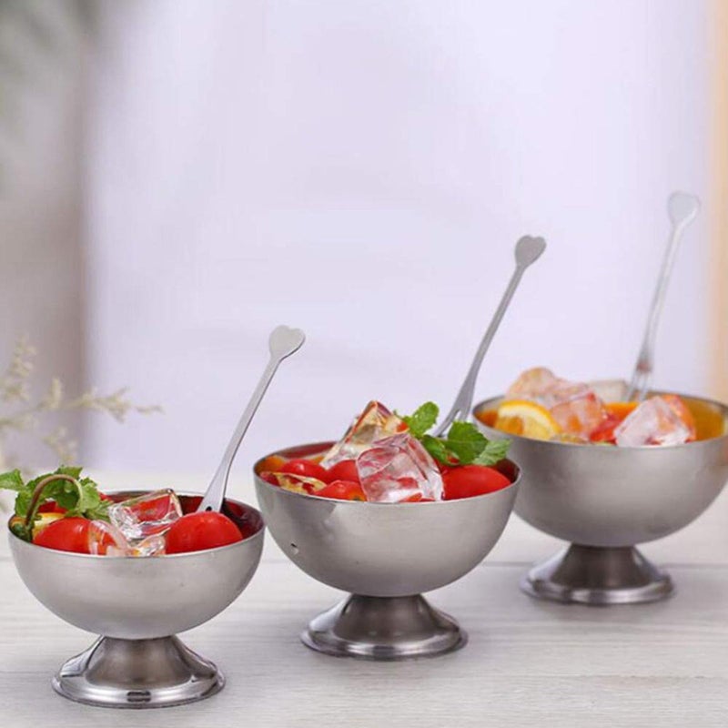 Stainless Steel Ice Cream Bowl 150ml with Fork for Sundaes Salad Dessert Serving - Image 4