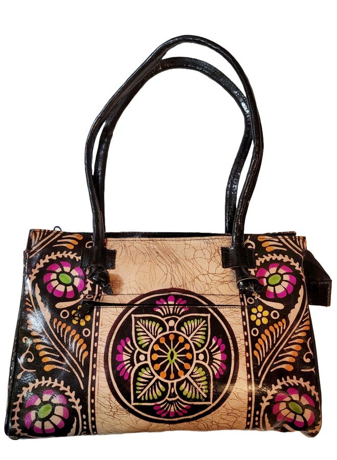 CLASSIQUE Shantiniketan Black Design Ethnic Batik Printed Leather Indian Shoulder Bag (Black) - Image 1