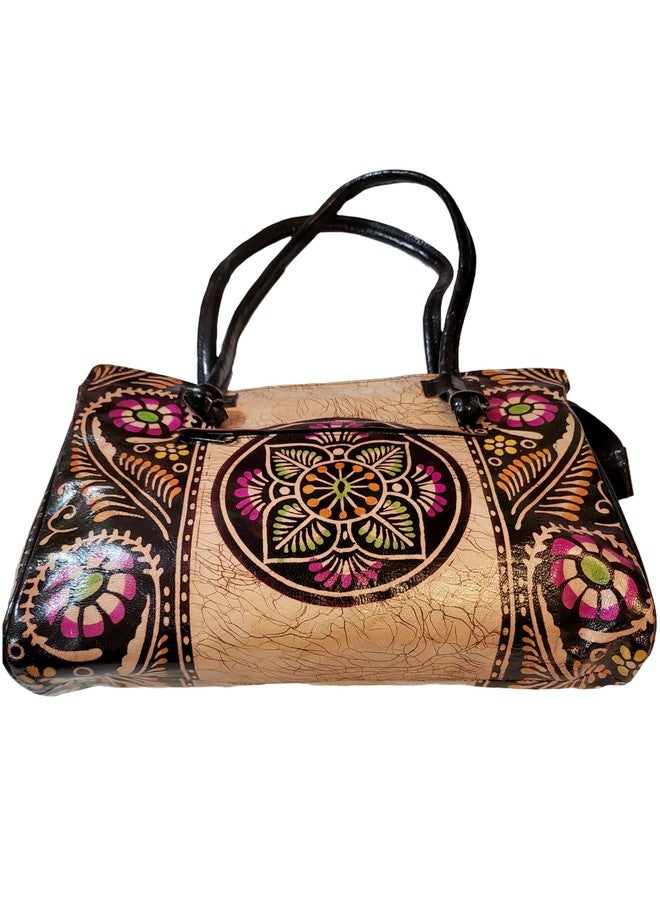CLASSIQUE Shantiniketan Black Design Ethnic Batik Printed Leather Indian Shoulder Bag (Black) - Image 3