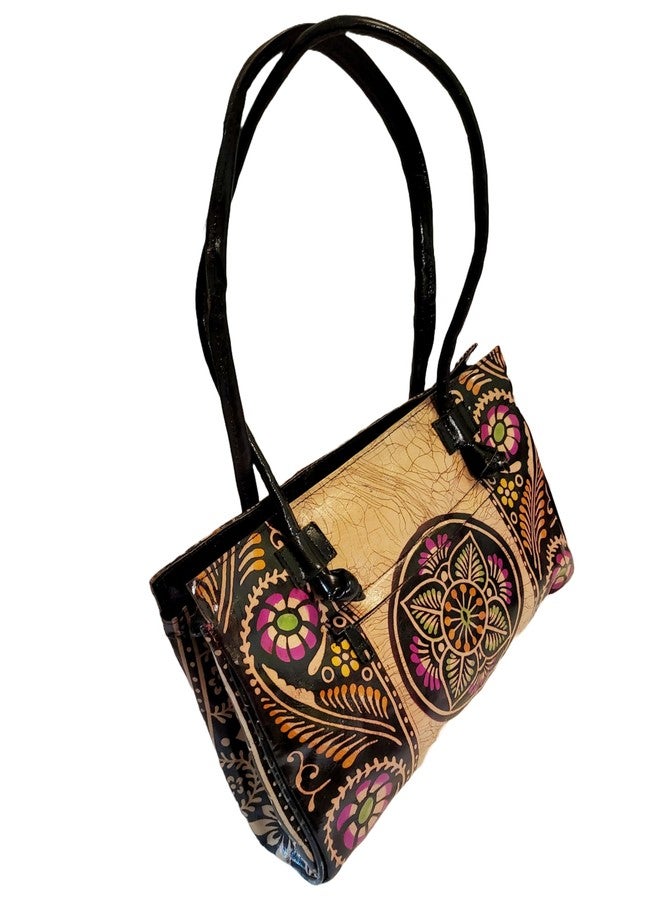 CLASSIQUE Shantiniketan Black Design Ethnic Batik Printed Leather Indian Shoulder Bag (Black) - Image 4