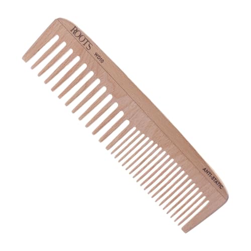 ROOTS Wooden Comb | Dual Teeth For Styling & Detangling | Smooth Teeth prevent Hair & Scalp damage | 100% Natural Wood | Anti-Frizz | For Dry Hair | For Men & Women | Length - 7 Inch, Model No - WD10 - Image 1