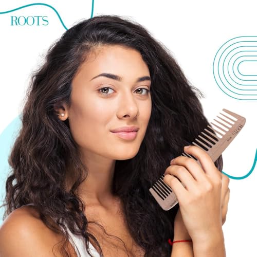 ROOTS Wooden Comb | Dual Teeth For Styling & Detangling | Smooth Teeth prevent Hair & Scalp damage | 100% Natural Wood | Anti-Frizz | For Dry Hair | For Men & Women | Length - 7 Inch, Model No - WD10 - Image 3