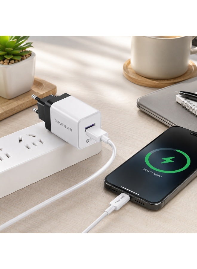 777 Triple Seven 777 T7-206 Super Fast Wall Charger 25W QC 3.0 with 1M Type-C Charging Cable, Smart Protection - White/Black - Image 4