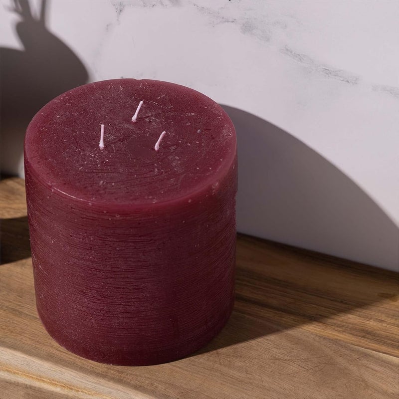 bask Large Mottled Pillar Candles - Unscented - 6-Inch Diameter for Extra-Wide Holders - 3-Wick Candles for Home and Events - Burgundy - Image 5