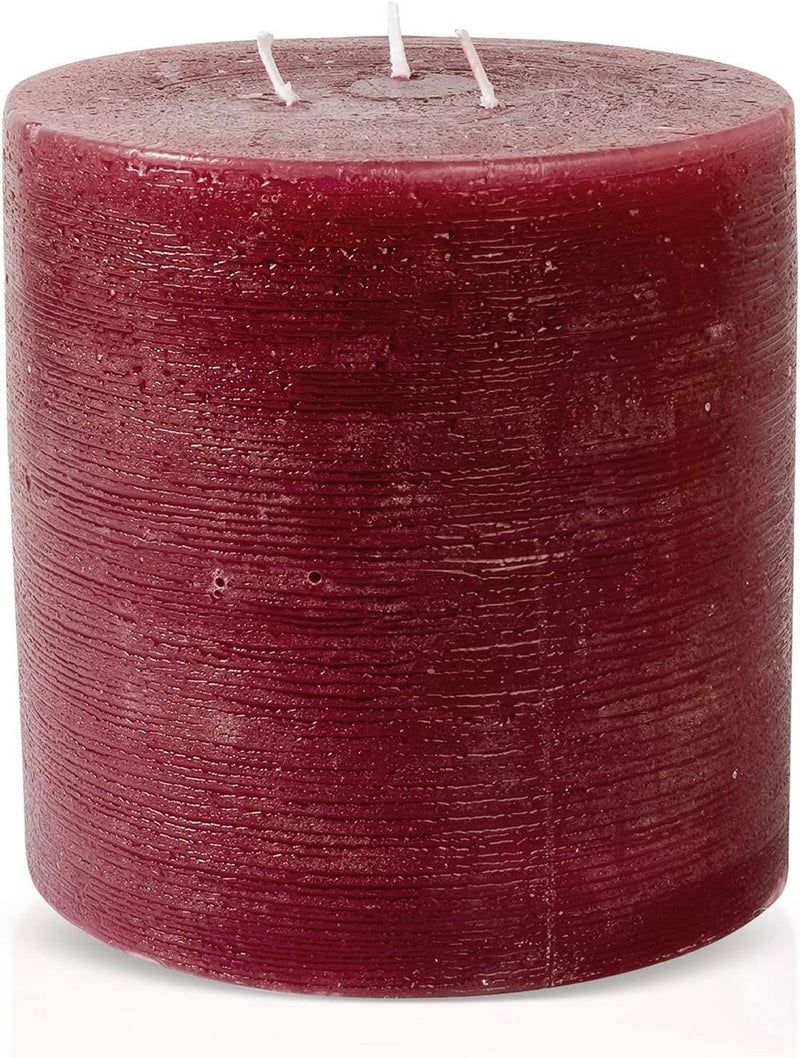 bask Large Mottled Pillar Candles - Unscented - 6-Inch Diameter for Extra-Wide Holders - 3-Wick Candles for Home and Events - Burgundy - Image 1