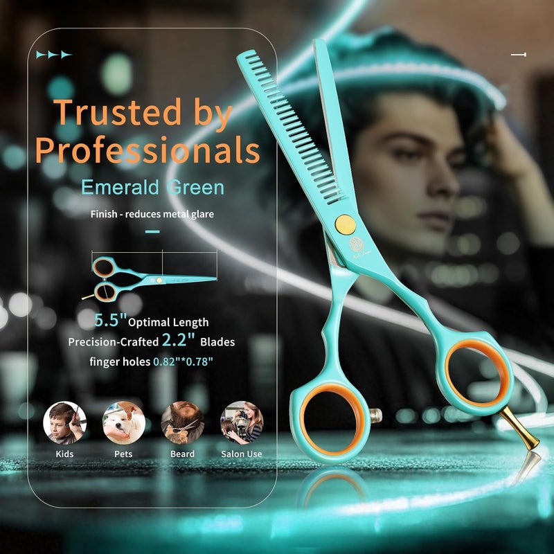 بيربل دراجون مجموعة مقصات قص الشعر من Purple Dragon مقاس 5.5 بوصة مع موس، حقيبة مقصات جلدية، مقصات قص الشعر للحلاق، مقصات تخفيف/تنسيق الشعر للاستخدام الاحترافي أو المنزلي (أزرق) - Image 2