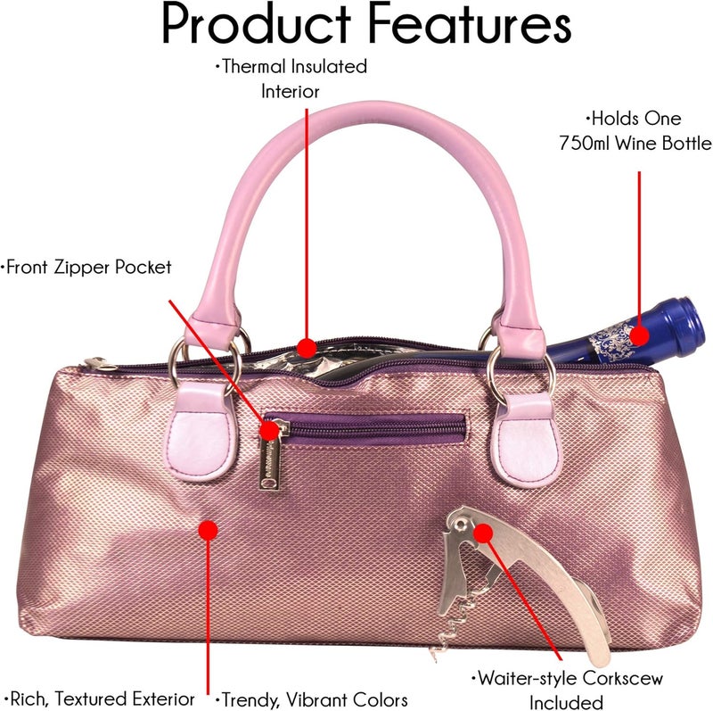 Primeware Wine Clutch Bag (Thermal Insulated) Trendy Women’s Carry Tote | Holds Red & White 750mL Bottles | Trendy Fashion | Incl. Portable Waiter-Style Corkscrew - Image 3