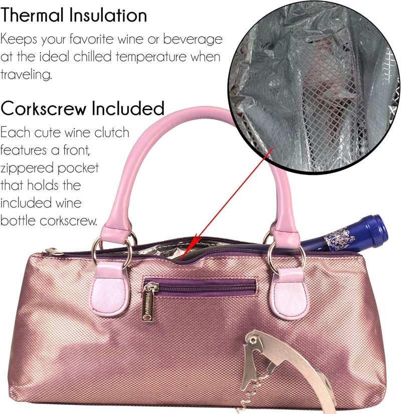 Primeware Wine Clutch Bag (Thermal Insulated) Trendy Women’s Carry Tote | Holds Red & White 750mL Bottles | Trendy Fashion | Incl. Portable Waiter-Style Corkscrew - Image 4