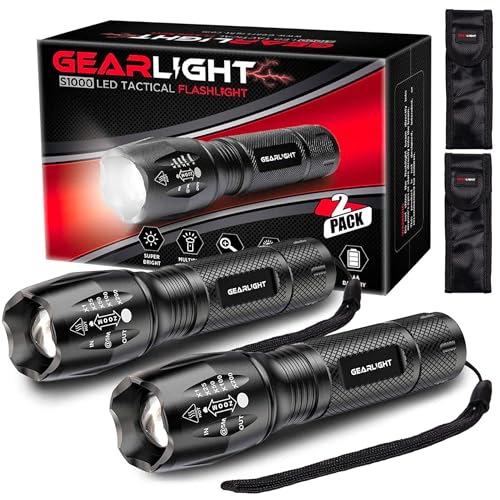 GearLight LED Flashlights - Mini Camping Flashlights with High Lumens, 5 Modes, Zoomable Beam - Bright and Versatile Flash Light for Outdoor and Home Use - S1000-2 Pack, (Batteries Not Included) - Image 1
