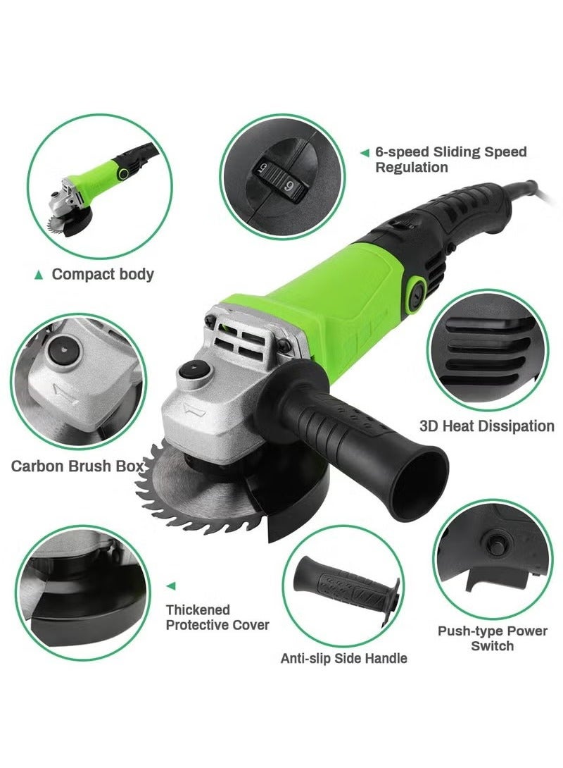 2000W Angle Grinder, Angle Grinders Ø100mm 11000 RPM Grinders Power Tools for Metal Wood, with Side Handle, 2 Cutting Discs, 10 Sandpaper, 6 Carbon Brush, Grinding Wheel, Self-Adhesive Disk - Image 2