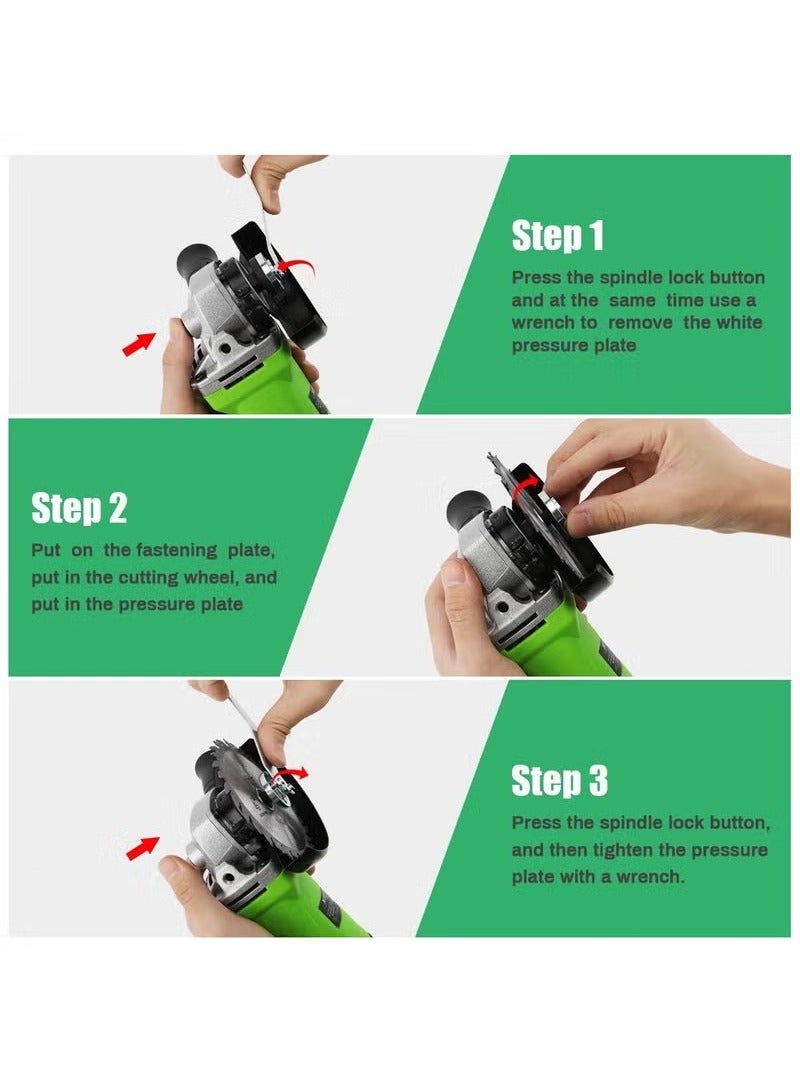2000W Angle Grinder, Angle Grinders Ø100mm 11000 RPM Grinders Power Tools for Metal Wood, with Side Handle, 2 Cutting Discs, 10 Sandpaper, 6 Carbon Brush, Grinding Wheel, Self-Adhesive Disk - Image 4