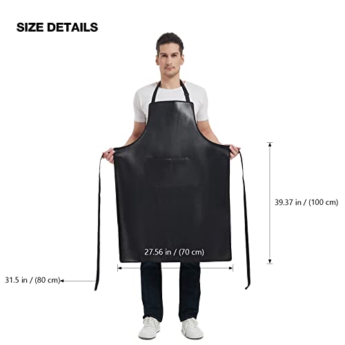 FunChaos Black Waterproof Apron, Heavy Duty Work Apron, Artificial Leather Apron Ideal for Chef, Butcher, Barber, DishWashing, Cleaning, Dog Grooming (Plus Size) - Image 2