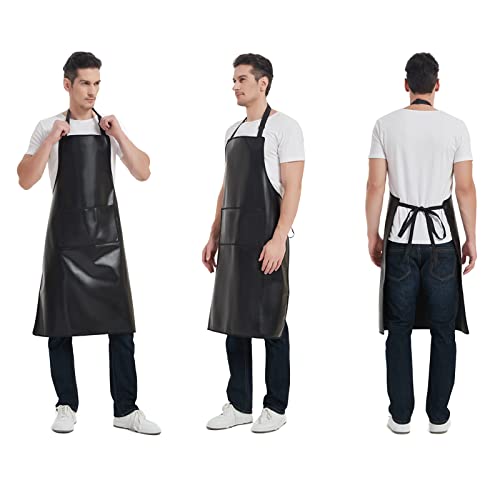 FunChaos Black Waterproof Apron, Heavy Duty Work Apron, Artificial Leather Apron Ideal for Chef, Butcher, Barber, DishWashing, Cleaning, Dog Grooming (Plus Size) - Image 5