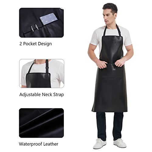 FunChaos Black Waterproof Apron, Heavy Duty Work Apron, Artificial Leather Apron Ideal for Chef, Butcher, Barber, DishWashing, Cleaning, Dog Grooming (Plus Size) - Image 4
