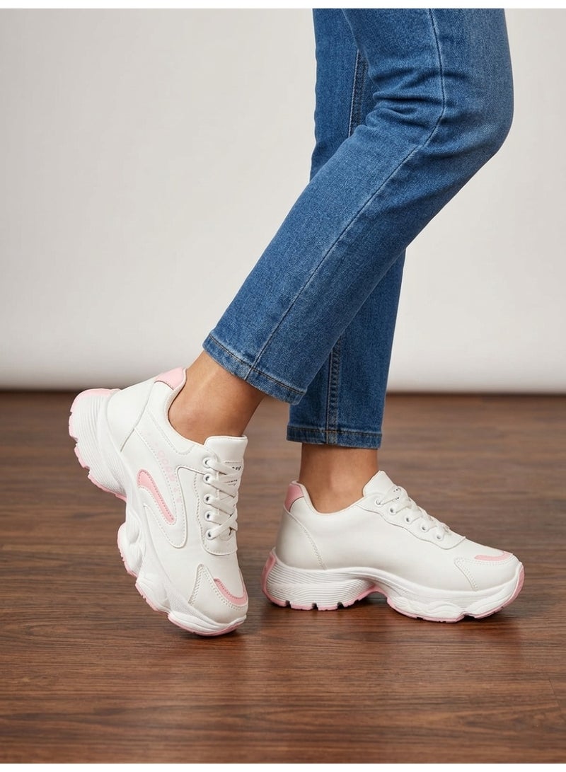 فيبراندا كوتشي نسائي أنيق بتصميم عصري يمنحك مظهرًا شبابيًا L-7-ابيض&بينك - Image 1