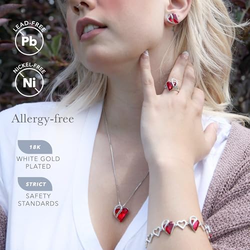 Leafael Infinity Love Heart Stud Earrings for Women, Silver Tone Fashion Statement Jewelry, Birthday Gifts for Daughter Mom Wife Her, January & July Birthstone Crystal, Siam Ruby Red - Image 3