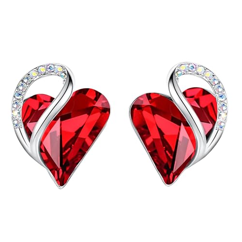 Leafael Infinity Love Heart Stud Earrings for Women, Silver Tone Fashion Statement Jewelry, Birthday Gifts for Daughter Mom Wife Her, January & July Birthstone Crystal, Siam Ruby Red - Image 1