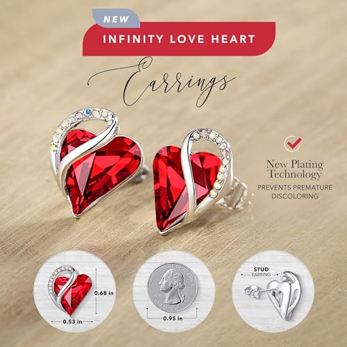 Leafael Infinity Love Heart Stud Earrings for Women, Silver Tone Fashion Statement Jewelry, Birthday Gifts for Daughter Mom Wife Her, January & July Birthstone Crystal, Siam Ruby Red - Image 2