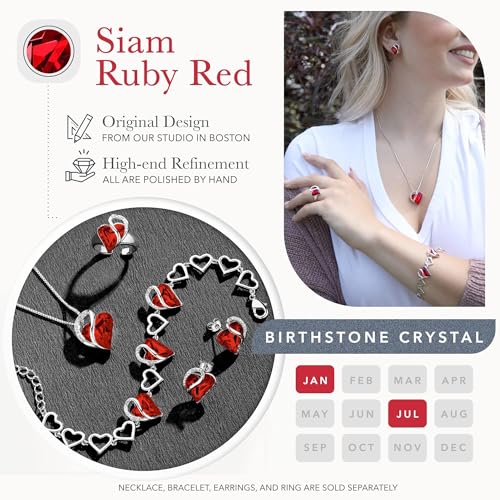 Leafael Infinity Love Heart Stud Earrings for Women, Silver Tone Fashion Statement Jewelry, Birthday Gifts for Daughter Mom Wife Her, January & July Birthstone Crystal, Siam Ruby Red - Image 4