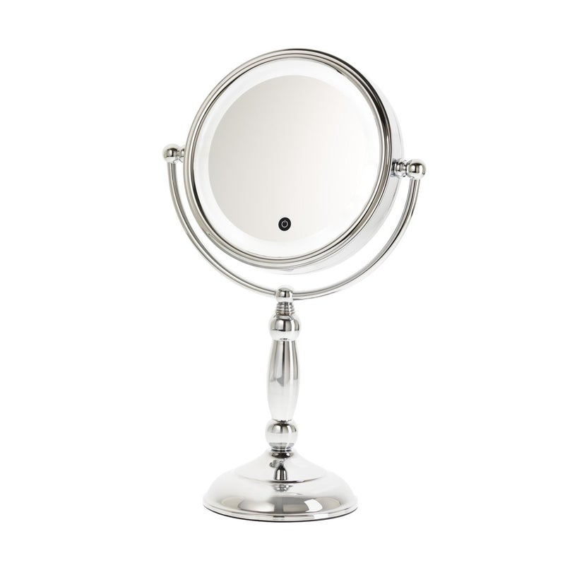 Danielle Creations 8.5-Inch LED Standing Lighted Two-Sided Makeup Mirror With Touch Activation & Dimmer, 10X Magnification