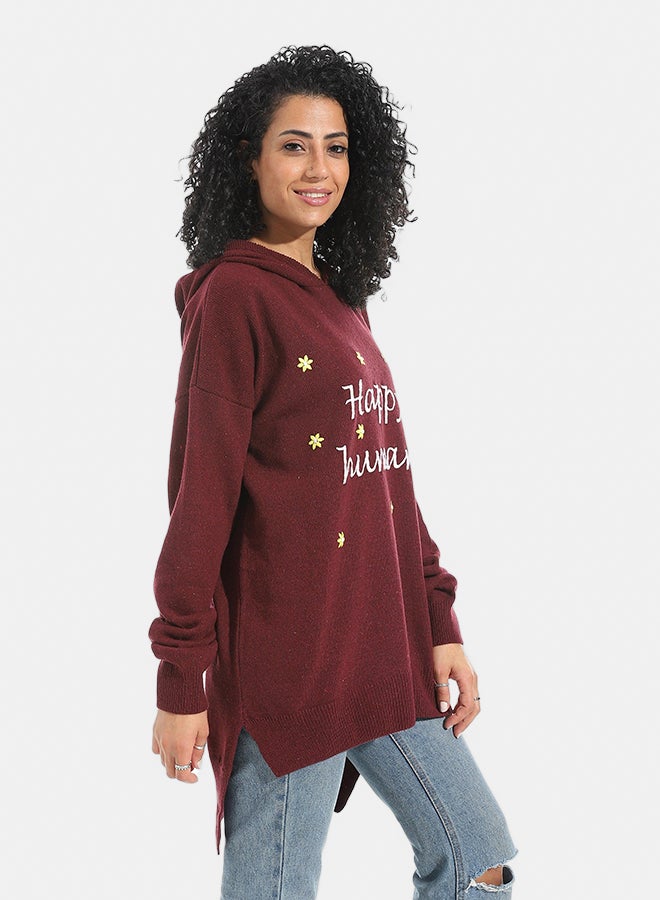 Andora Printed Long Sleeves Hoodie _ Dark Red - Image 2