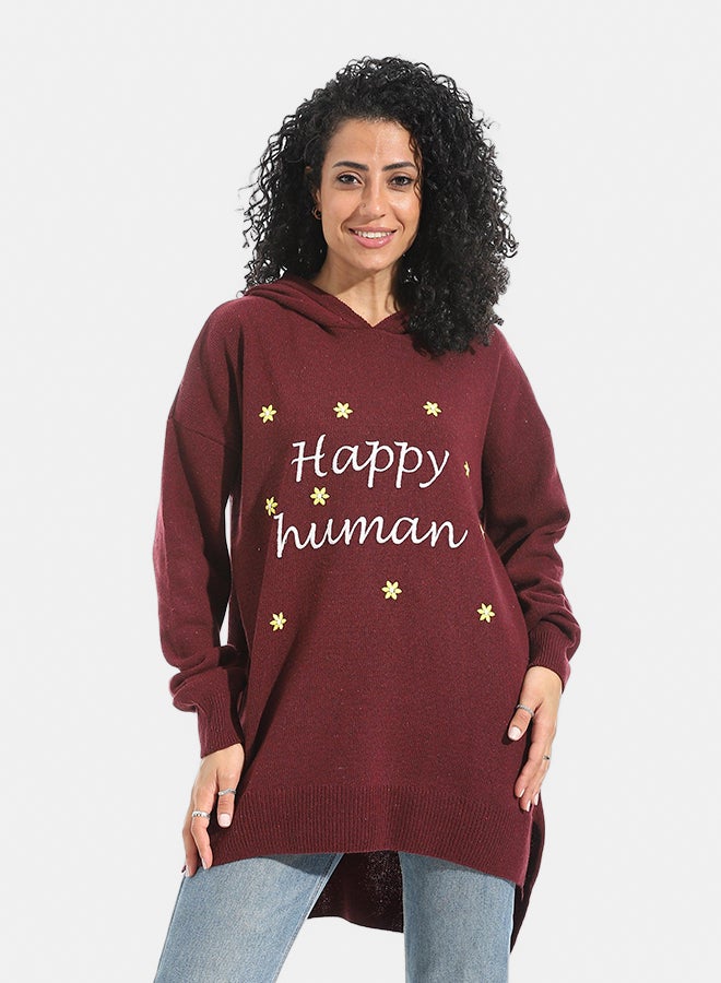 Andora Printed Long Sleeves Hoodie _ Dark Red - Image 1