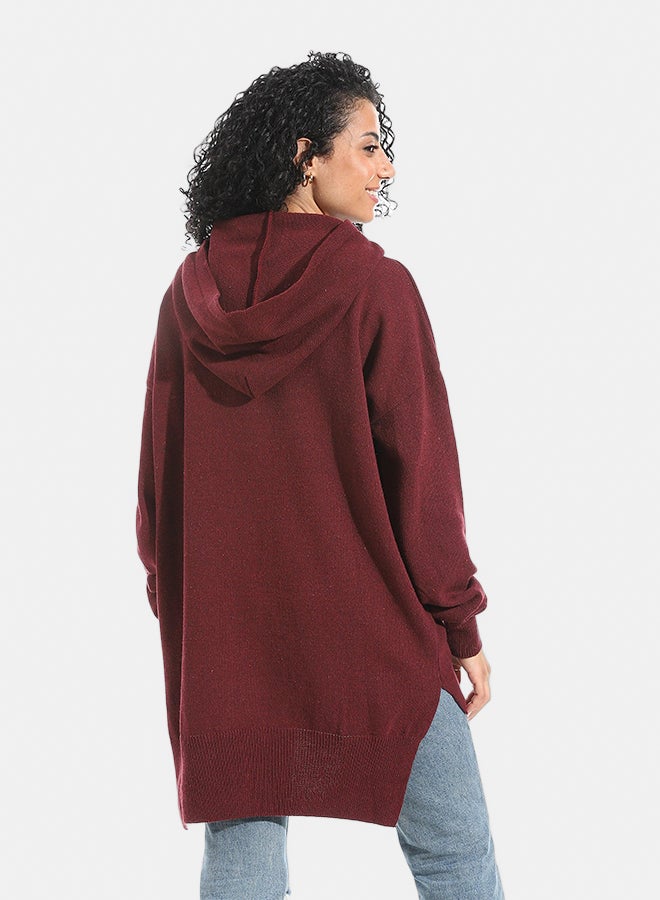 Andora Printed Long Sleeves Hoodie _ Dark Red - Image 4
