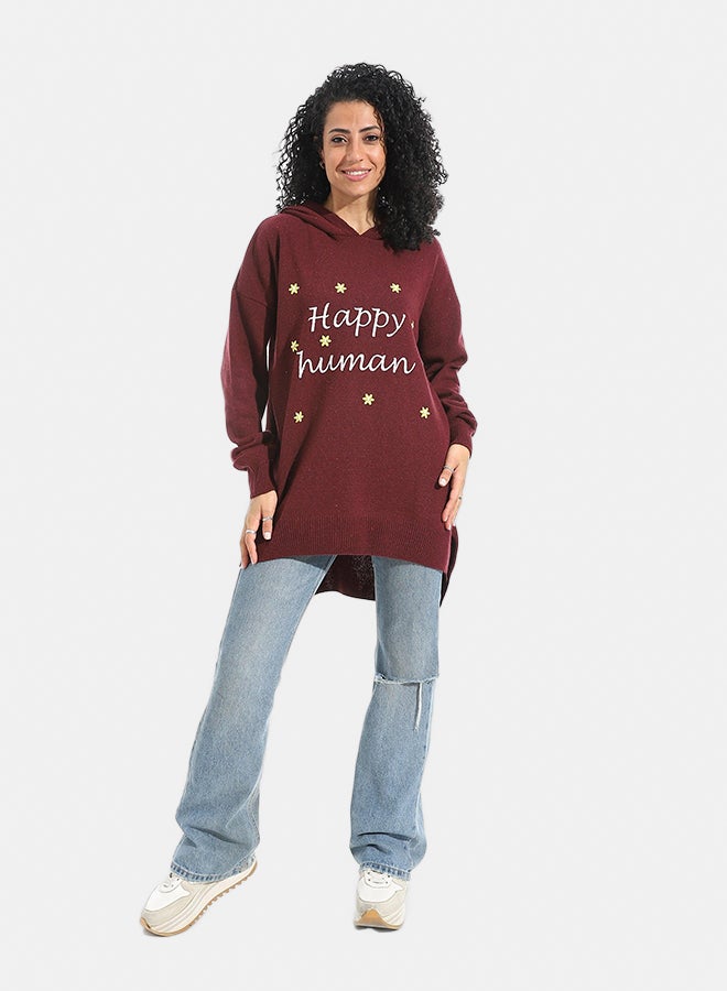 Andora Printed Long Sleeves Hoodie _ Dark Red - Image 5