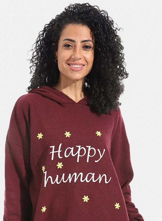 Andora Printed Long Sleeves Hoodie _ Dark Red - Image 3